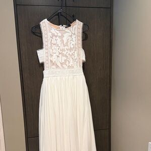 White Lace Bodice Maxi Dress - high/low hem